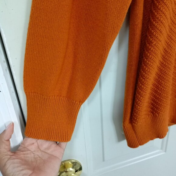 Calvin Klein Sweater Mustard Ribbed Cowl Neck Womens Size L Cotton Blend - Picture 3 of 10